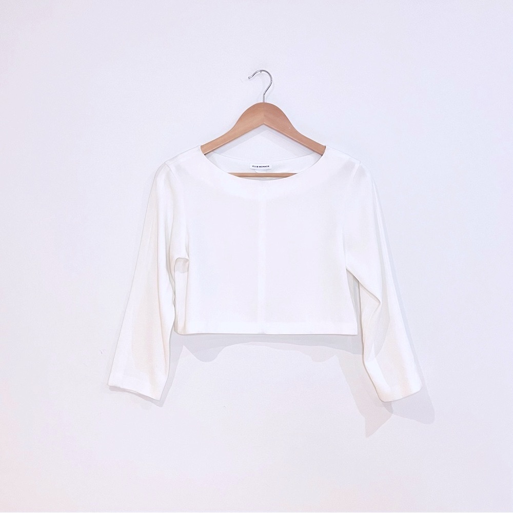 Club Monaco Off White Boatneck 3/4 Sleeve Ribbed Crop Top XS